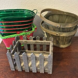 Assorted Christmas/holiday gift baskets and bins